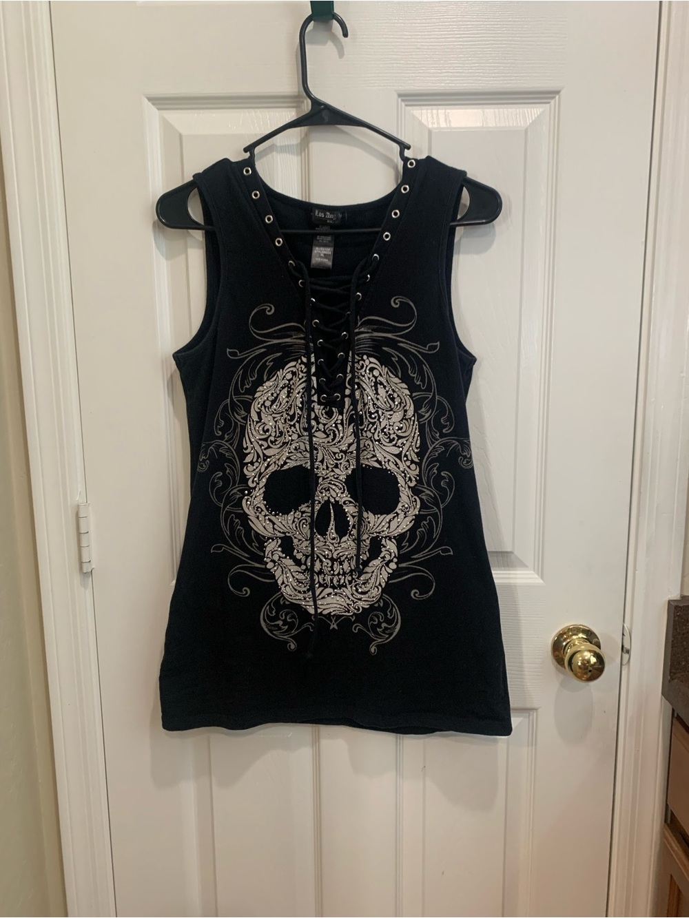 Lace-Up Skull Graphic Tank Top - Black